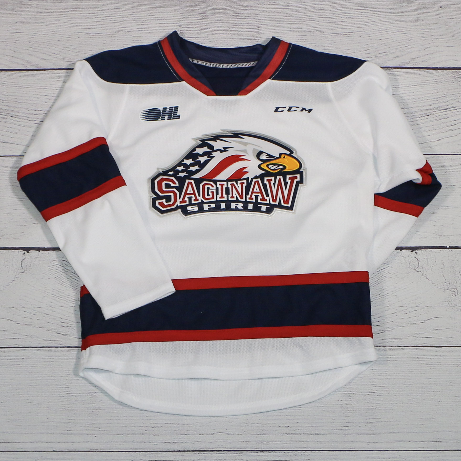 Saginaw Spirit of the OHL. Jerseys made by Projoy Sportswear & Apparel.